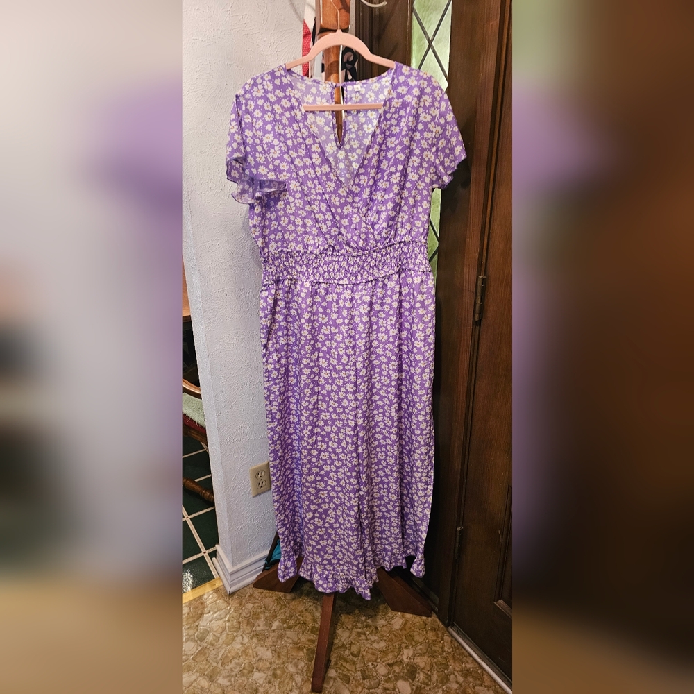Floral Purple Jump Suit With Wide Legs.